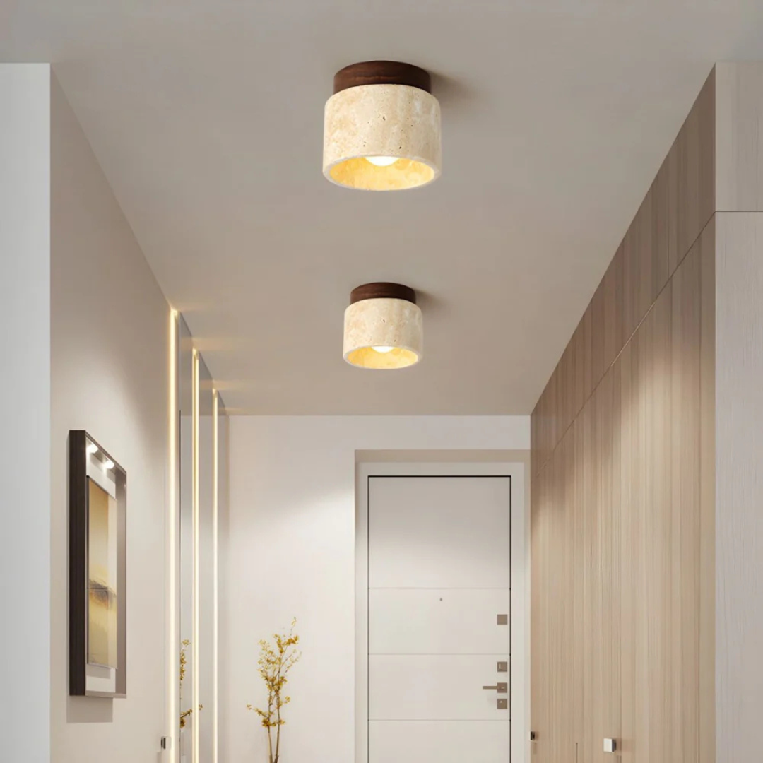 Luminaire Plafonnier en Travertin et Bois