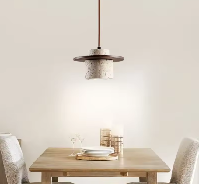 Luminaire Suspension en Pierre Naturelle et Bois