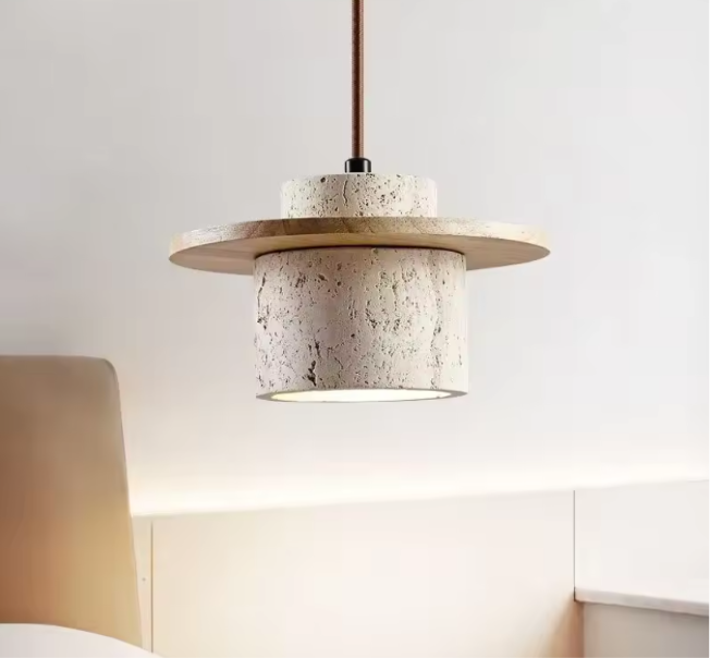 Luminaire Suspension en Pierre Naturelle et Bois