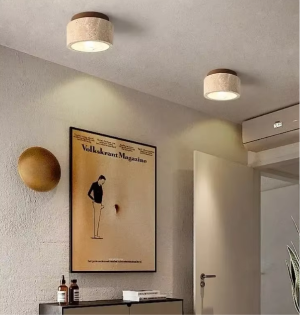 Luminaire Plafonnier en Travertin et Bois
