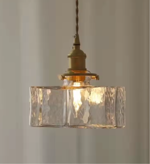 Luminaire Suspension Vintage en Laiton Rustique et en Verre