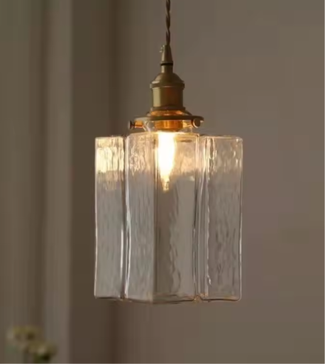 Luminaire Suspension Vintage en Laiton Rustique et en Verre