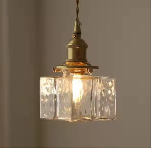 Luminaire Suspension Vintage en Laiton Rustique et en Verre