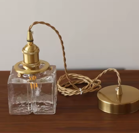 Luminaire Suspension Vintage en Laiton Rustique et en Verre