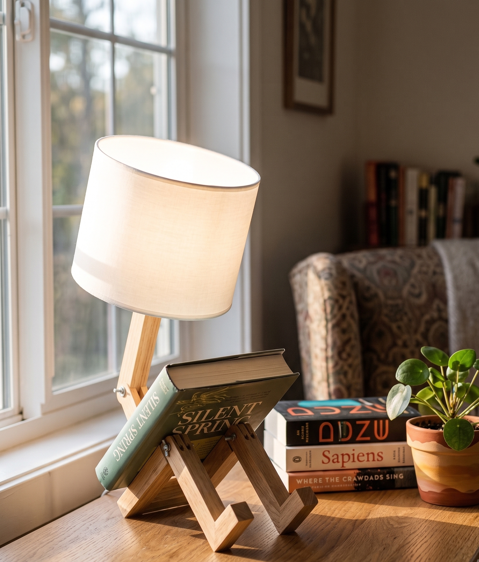 Lampe de Chevet Bois Range Livre