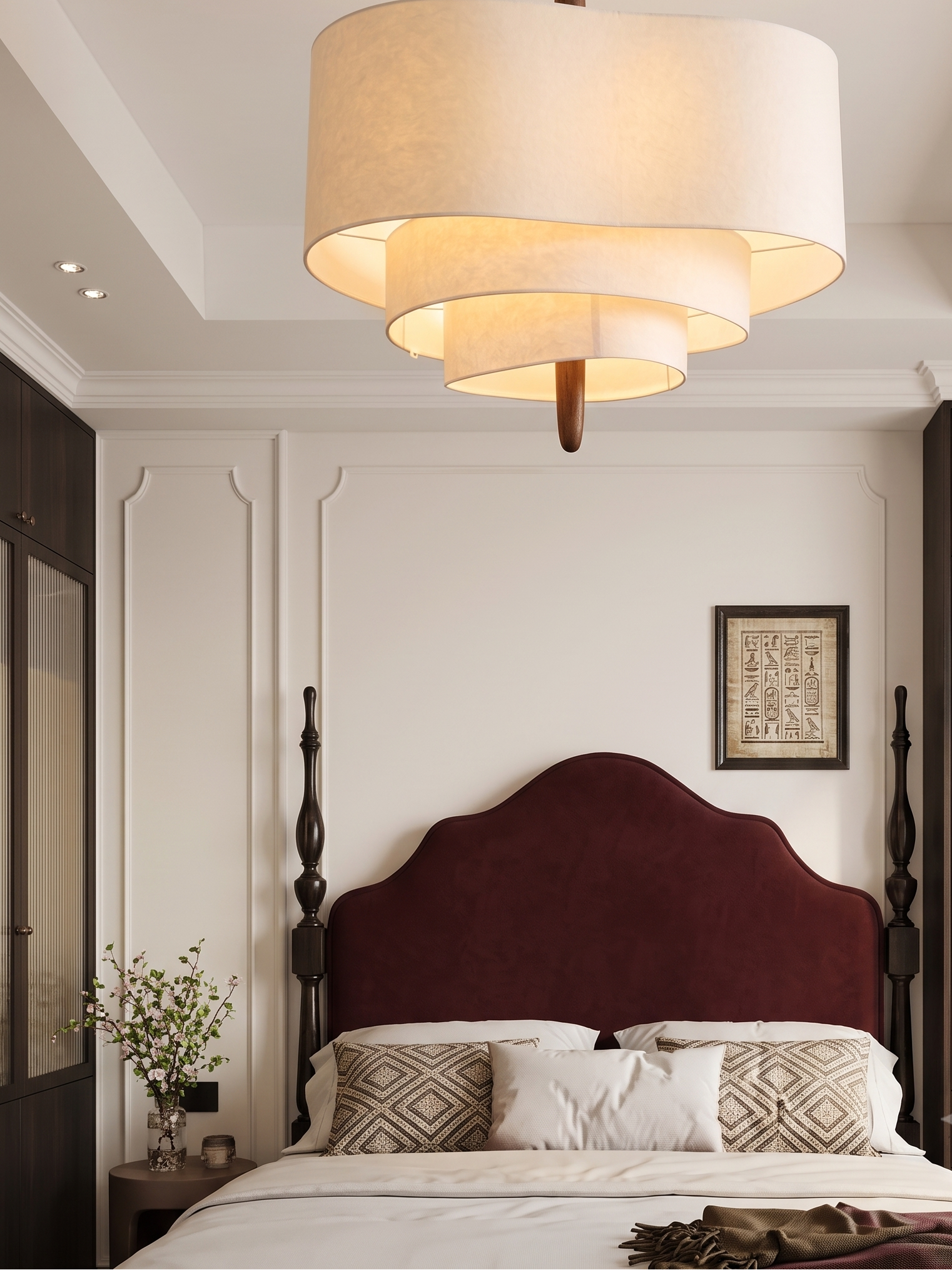 Luminaire Suspension bois avec abat-jour en tissu