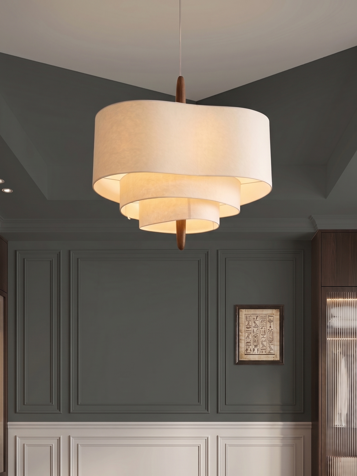 Luminaire Suspension bois avec abat-jour en tissu