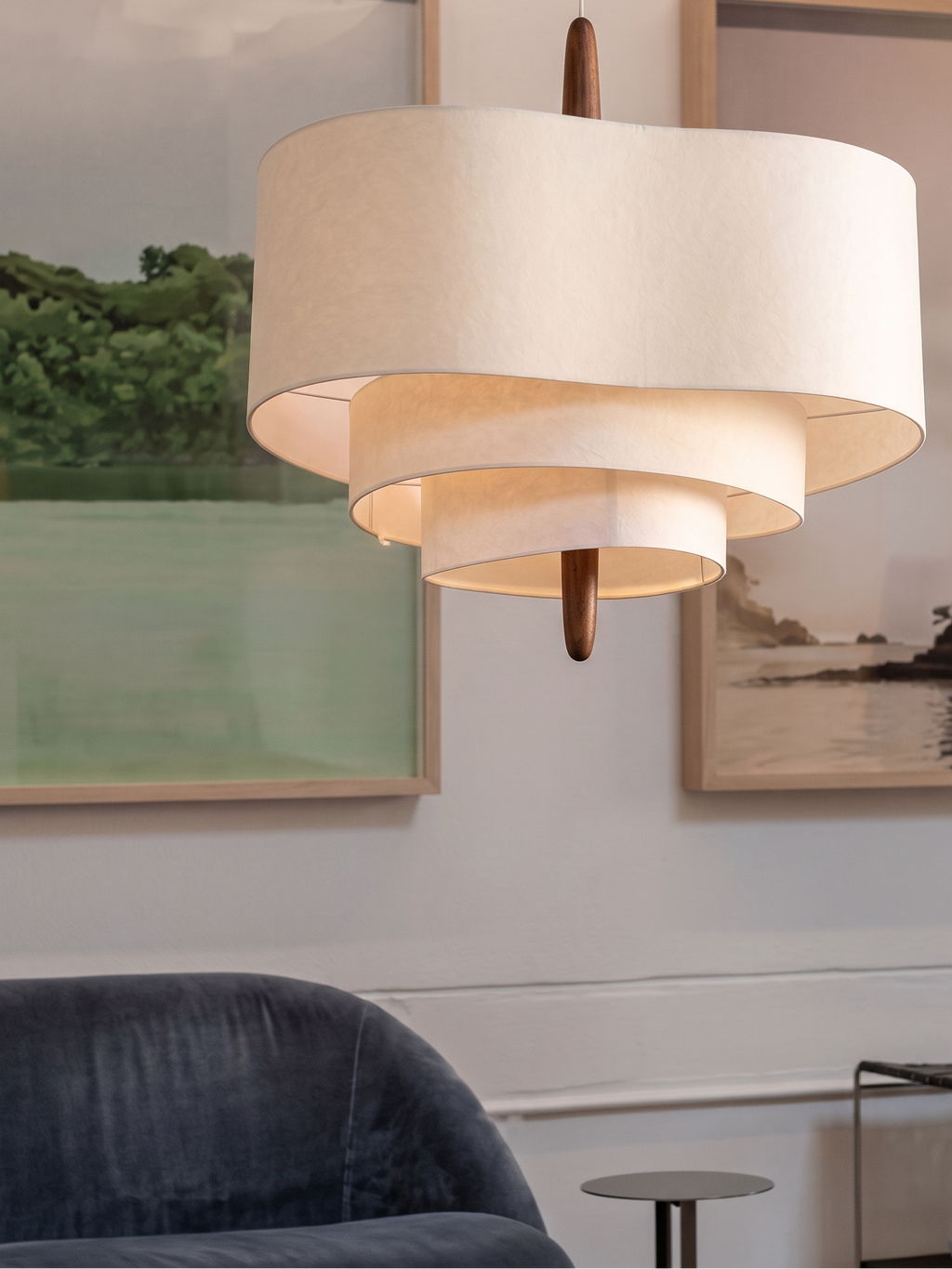 Luminaire Suspension bois avec abat-jour en tissu
