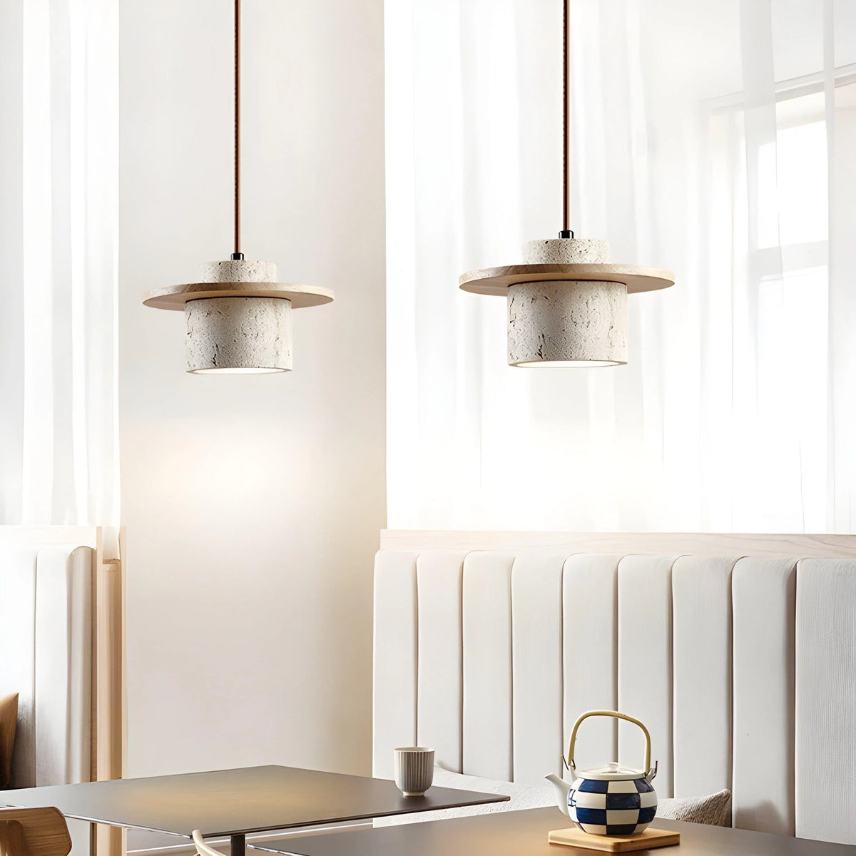 Luminaire Suspension en Pierre Naturelle et Bois