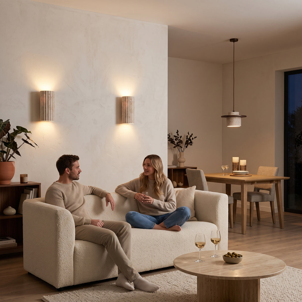 Lot suspension et applique murale en pierre naturelle assorties