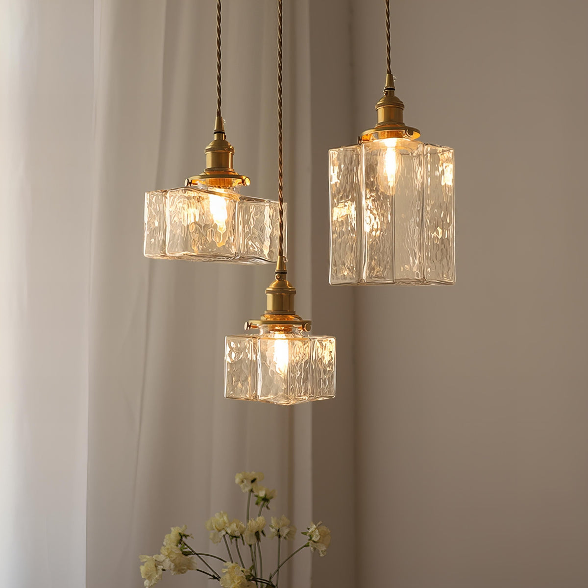 Luminaire Suspension Vintage en Laiton Rustique et en Verre