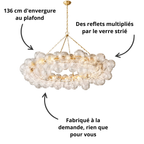 Suspension grappe de bulles en verre strié, 136 cm de diamètre
