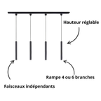 Suspension linéaire à 4 ou 6 tubes LED sur rampe de 150 cm
